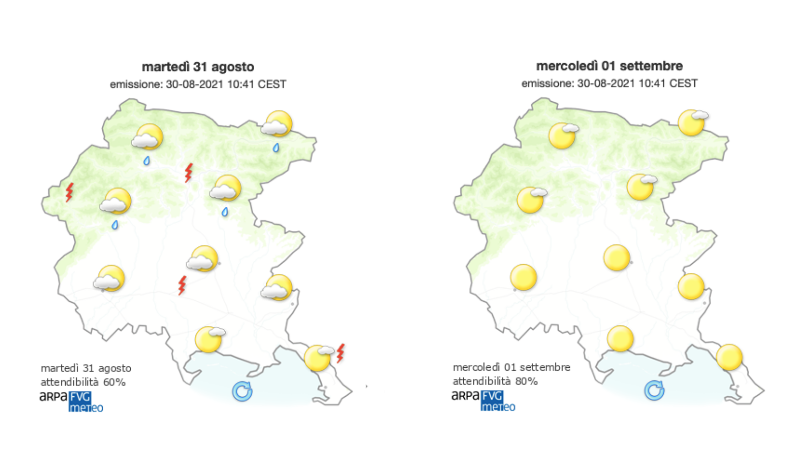 Immagine per Meteo, fine agosto fresco sul Goriziano con venti a regime di brezza